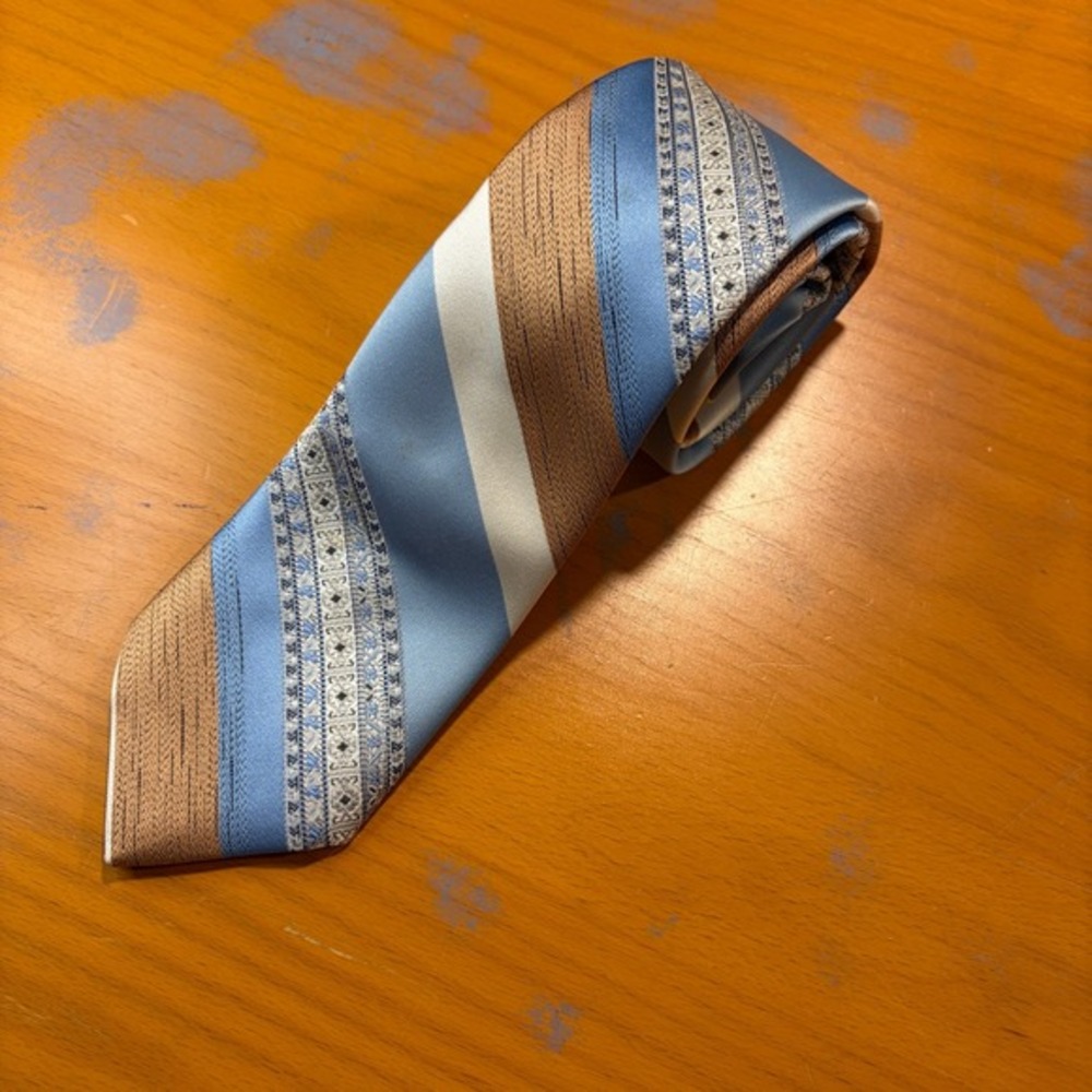 VTG 80 Club Four Hundred Anderson Little Necktie Light Blue Brown Striped Tie 3" - Picture 1 of 5